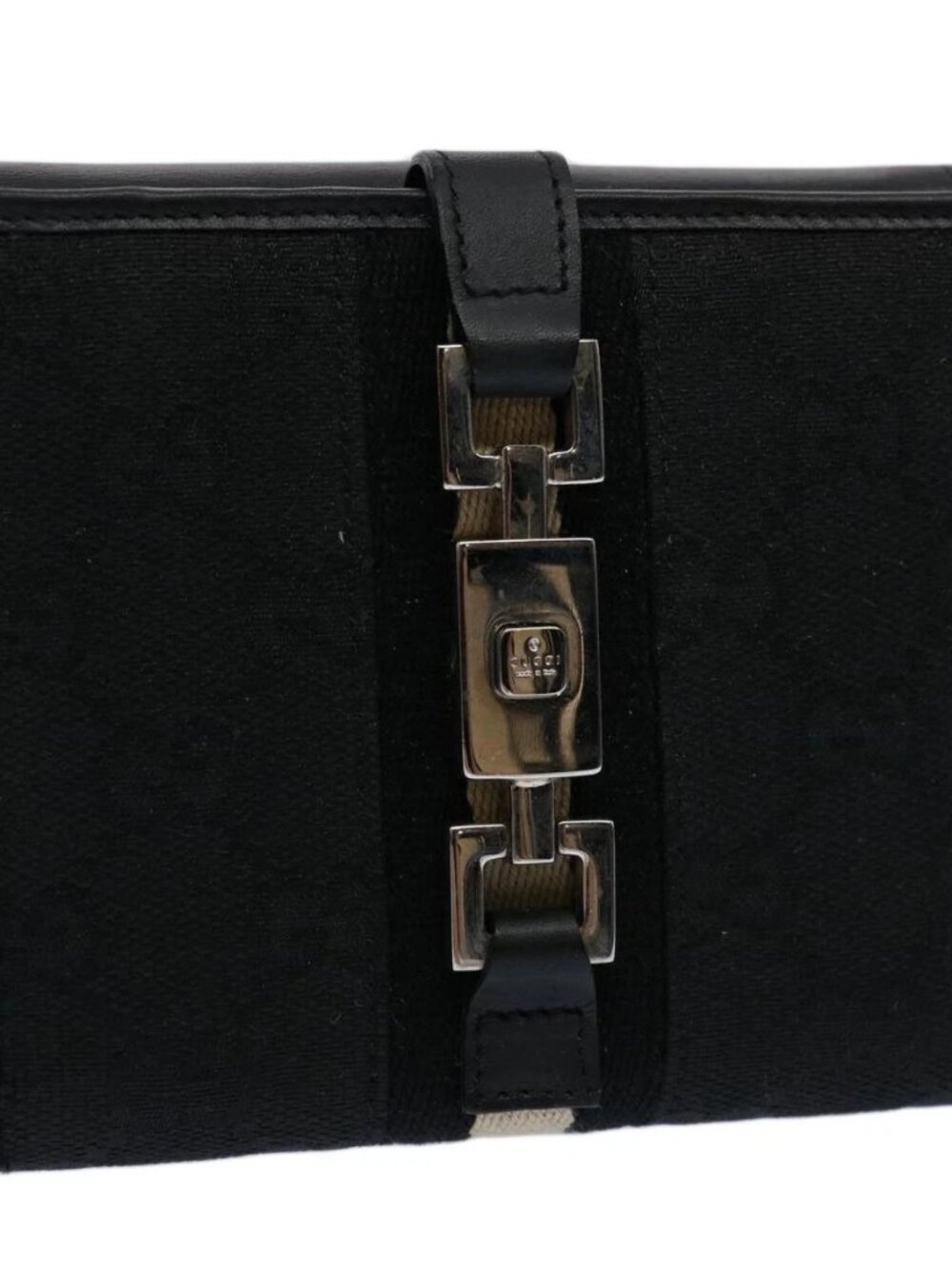 GUCCI GG Canvas Sherry Line Jackie Wallet Black White Auth 60081V